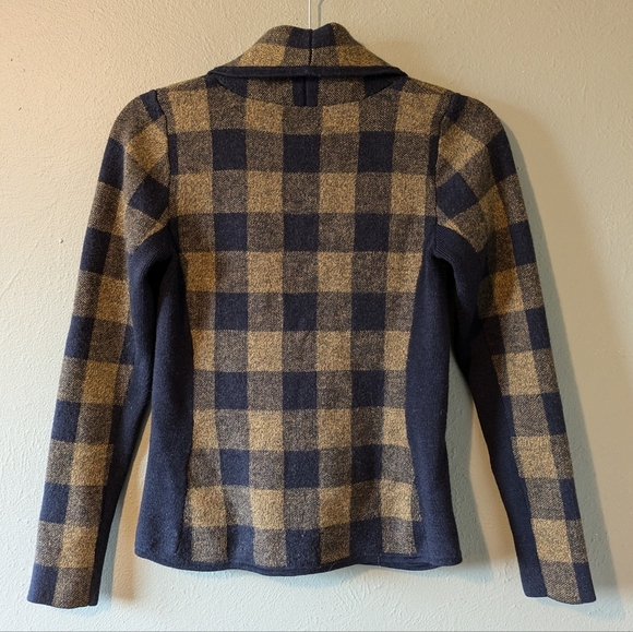 Margaret O' Leary Navy Yellow Plaid Soft Wool Blazer Size S - Picture 4 of 9